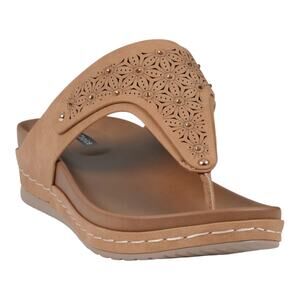 GC Shoes Women's Tani Thong Wedge Sandals Tan Size 9 1/2 M
